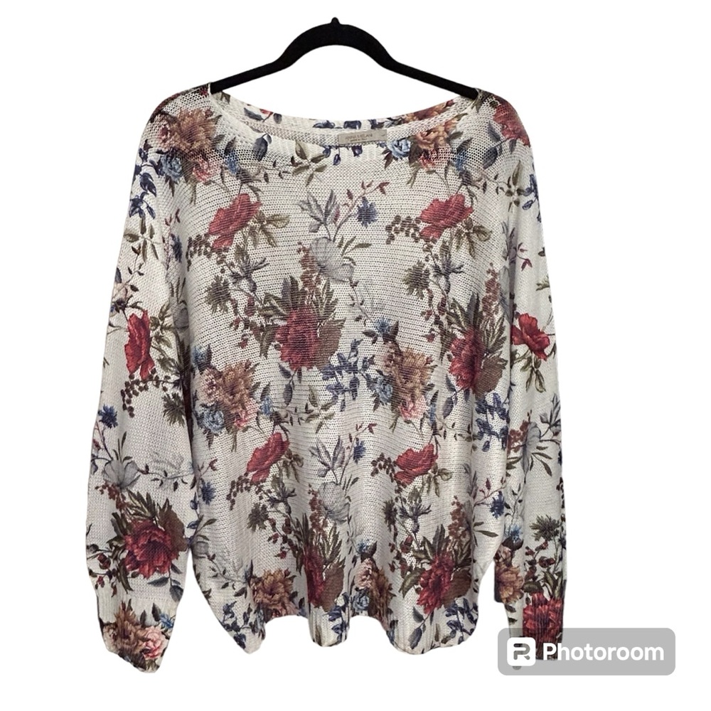 Anna Melani Floral Dolman Sleeve Knit Sweater Size Large